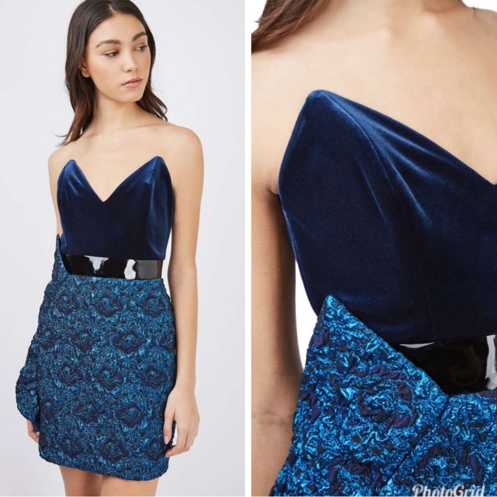 TOPSHOP Blue Velvet/Jacquard
Mini Dress